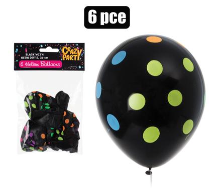 BALLOONS HELIUM 6PC BLACK/DOTS F-01 product image