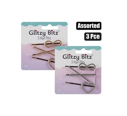 HAIR CLIPS FASHION PINS ASSTD 3PCE product image