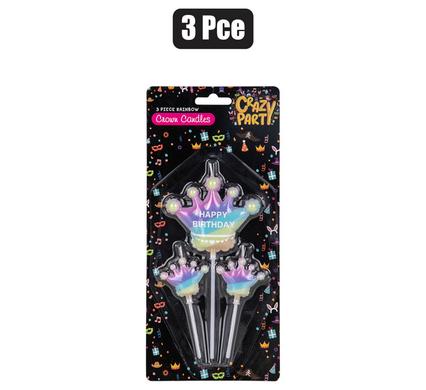 CANDLE BIRTHDAY CROWN RAINBOW PRINT 3PCE product image