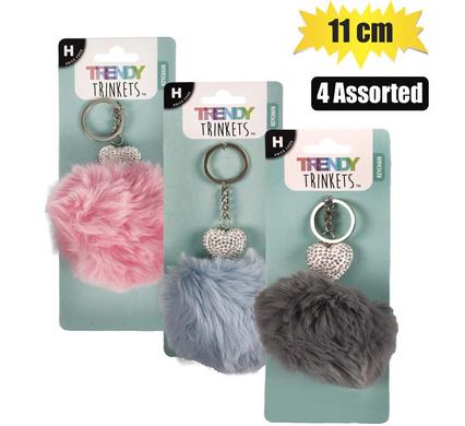 KEYCHAIN POM POM W/BLING HEART 11cm product image