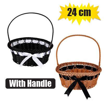 WOVEN PLASTIC BASKET W/HANDLE 24cm product image
