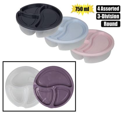 LUNCH BOX CLEAR BASE 3-DIV 750ml ROUND product image