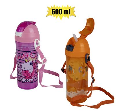 WATER BOTTLE 600ml UNICORN/DINO W/STRAW product image