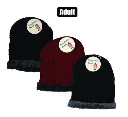 BEANIE ADULT KNITTED W/INNER FLEECE ASS product image