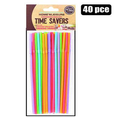 STRAWS PLASTIC ASSTD COLOURS 40PC product image