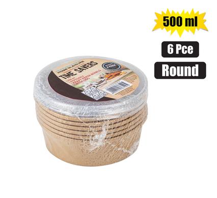 KRAFT PAPER BOWLS W/LID 500ml 6PC ROUND product image