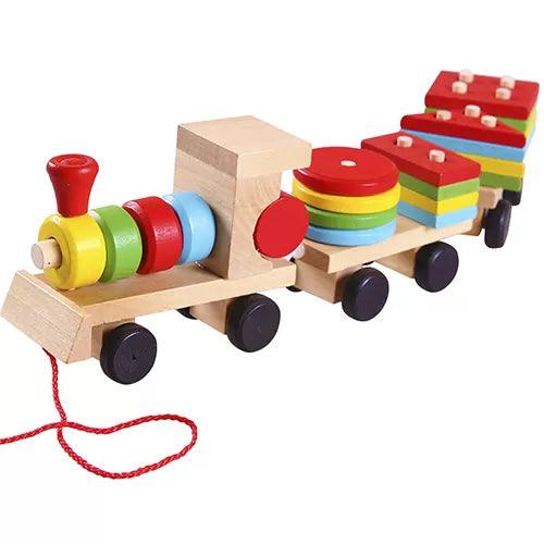 Kids Wooden Blocks Train Set - 4aKid