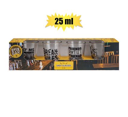 SHOT-GLASS SET OF 4, 25ml PRINTED ASSTD product image