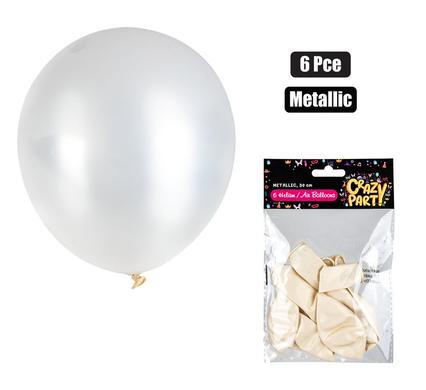 BALLOONS HELIUM 6PC METALLIC WHITE F-01 product image