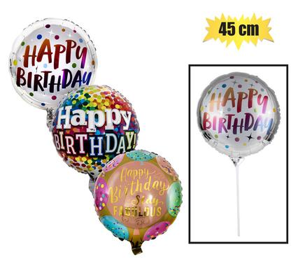 BALLOON W/STICK AIR BDAY ASSTD 45cm product image