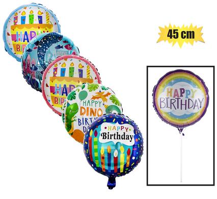 BALLOON W/STICK AIR RND BDAY ASSTD 45cm product image