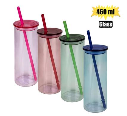 DRINKING-BOTTLE GLS + STRAW 460ml ASST product image