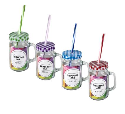 DRINKING-JAR GLS + STRAW 450ml ASSTD COL product image