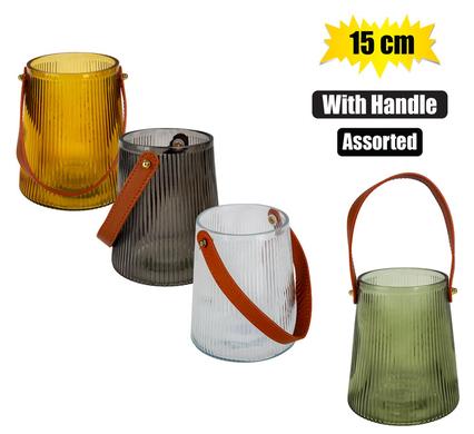 VASE GLASS W/HANDLE ASSTD 15cm product image