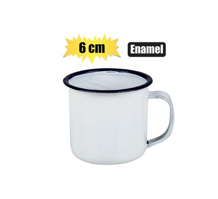 MUG ENAMEL 6cm WHITE W/BLUE RIM product image