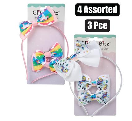 HAIR ALICE BAND BOW & CLIPS UNICORN product image