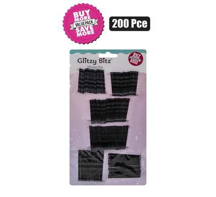 HAIR CLIPS BLACK PINS ASSTD SIZES 200PC product image