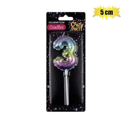 CANDLE BIRTHDAY BALLOON-3 RAINBOW 5cm product image