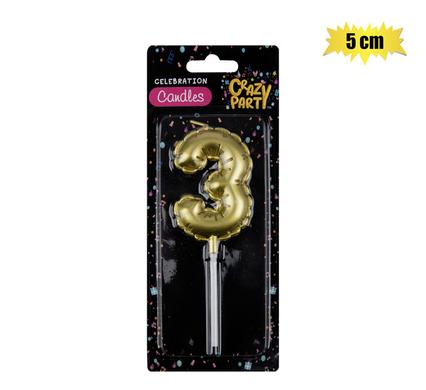 CANDLE BIRTHDAY BALLOON NO.3-GLD 5cm product image