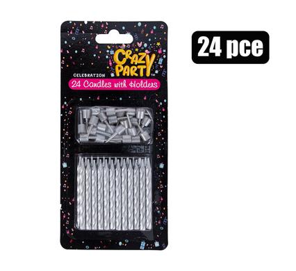 CANDLE BIRTHDAY 24 CANDLES+HOLDERS SILV product image