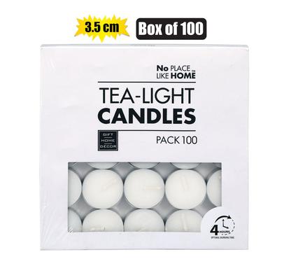 CANDLE TEA-LIGHT WHITE 3.5CM BOX-100 product image