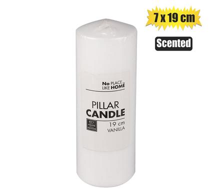 CANDLE PILLAR ROUND WHITE 19x7cm SCENTED product image