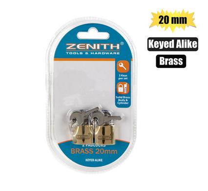 PADLOCK ZENITH BRASS 20mm KEY-ALIKE CRD2 product image