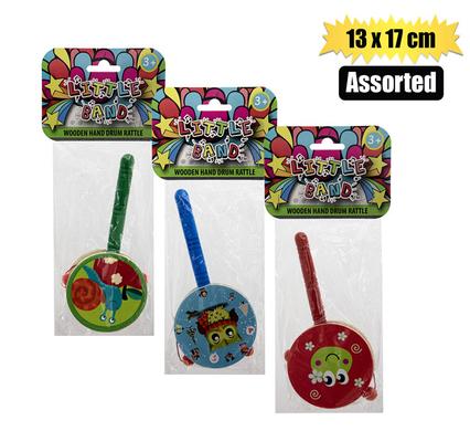 MUSICAL WOOD HAND DRUM RATTLE 13x17cm product image