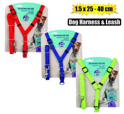 PET DOG HARNESS + LEAD 1.5x25-40cm product image