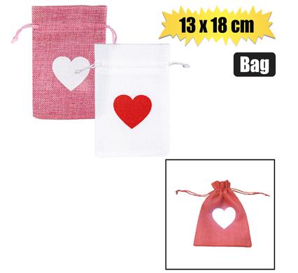 GIFT-BAG CLOTH MED 13x18cm LOVE HEART product image