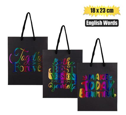 GIFT-BAG PPR ENG WORDS MED 18x23cm BLACK product image