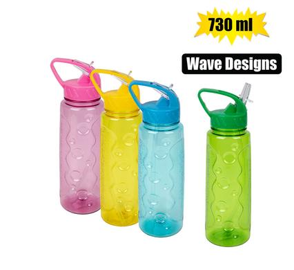 WATER BOTTLE 730ml W/STRAW WAVE DESIGN product image