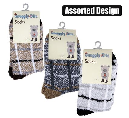 SOCKS ADULT FLUFFY CHECK DESIGN ASSTD product image