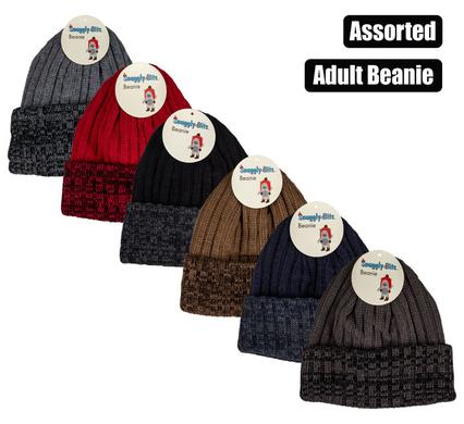 BEANIE ADULT KNITTED FLEECE 29x22cm ASST product image