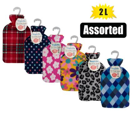 HOTWATER BOTTLE W/FLEECE COVER ASSTD 2L product image