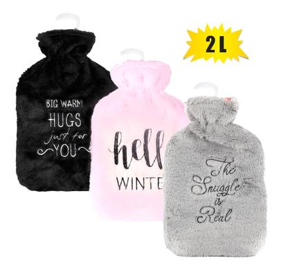 HOTWATER BOTTLE W/FUR COVER WORDS 2L product image