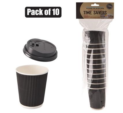 PICNIC CUPS PAPER 250ml PACK-10 W/LIDS product image