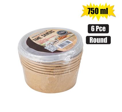 KRAFT PAPER BOWLS W/LID 750ml 6PC ROUND product image