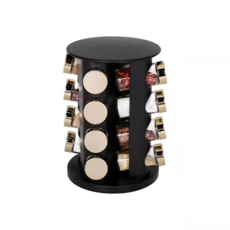 Spice Carousel Rotating Black & Gold - 16 Jar