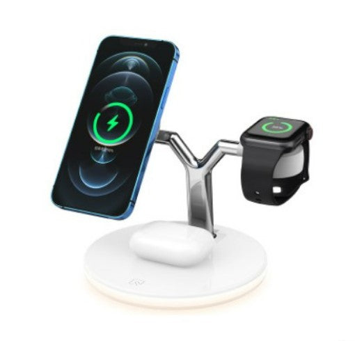 Magsafe desktop magnetic mobile phone holder charger three-in-one wireless charging watch headset - White