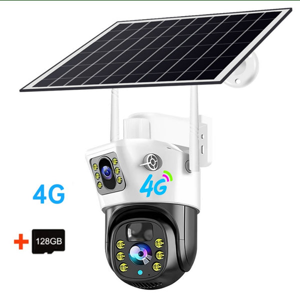 V380PRO Solar Camera 4MP Dual Lens Home Security Camera With Solar Panel - 4G CAMERA + 128GB CARD