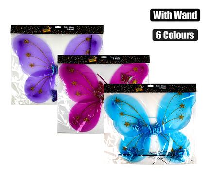 DRESS UP WINGS FAIRY & WAND 3 COL ASSTD product image