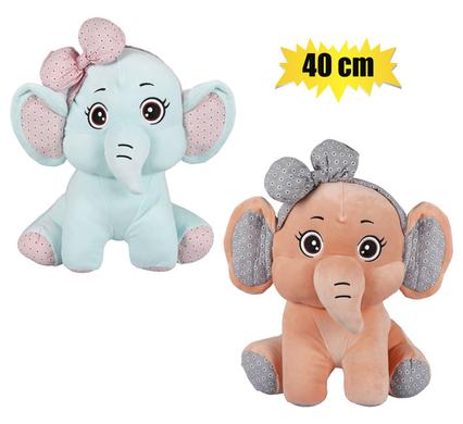PLUSH WILD ELEPHANT W/BOW SITTING 40cm product image