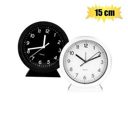 CLOCK ALARM PL RND ON STAND 15cm ASSTD product image