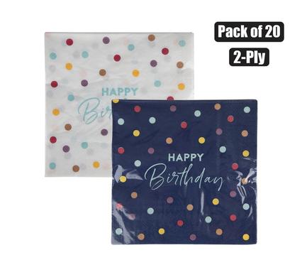 SERVIETTES 2PLY 33cm 20PC DOT H-BIRTHDAY product image