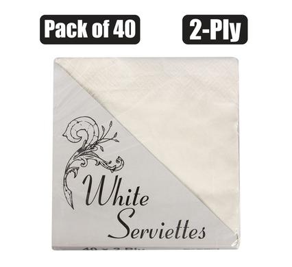 SERVIETTES 2PLY 33cm 40PC PLAIN WHITE product image