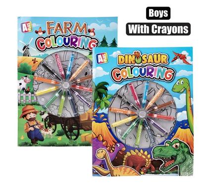 BOOK COLOURING BOY W/WAX CRAYONS ASSTD product image