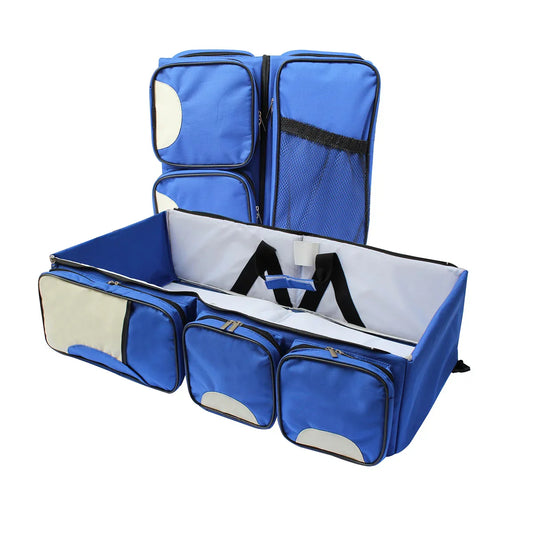 Nuovo 4-in-1 Nappy Bag – Blue | Portable Crib & Changing Mat