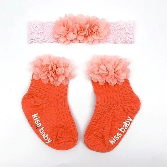 Smitten Flower Baby Socks with Headband Set - 4aKid