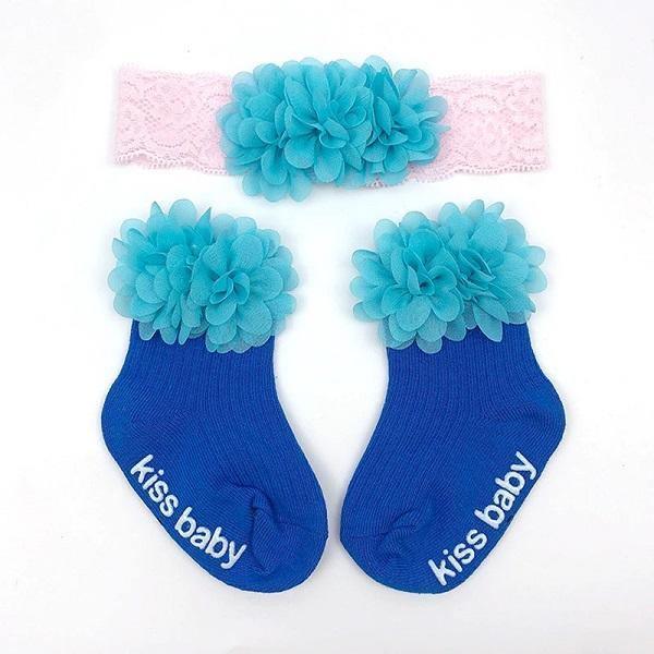 Smitten Flower Baby Socks with Headband Set